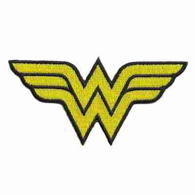 The Wonder Woman Logo 2"H Iron on Patch - LIMITED embroidered on a white background.