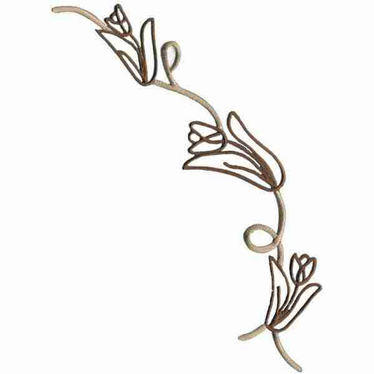 A Tan Tulips on a Scroll Iron-on Patch with flowers on it.