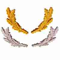 Three Military Scrambled Eggs in SILVER Iron On Patch Appliques on a white background.