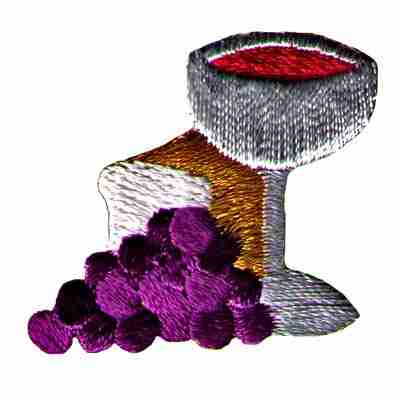 Bread Wine & Grapes Communion Patches (5-Pack) Religious Iron On Patch embroidered on a white background.