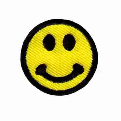 A Smiley Patches (10-Pack) Emoji Smiley Embroidered Iron On Patch Appliques on a white background.