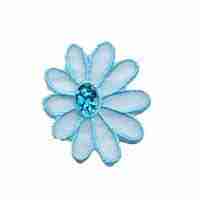 A Small Sparkle Daisy in White Floral Iron on Patch with crystals on it.