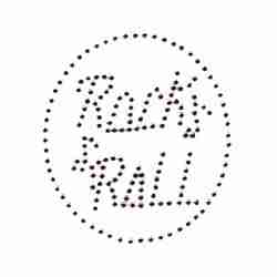 A Rock & Roll Round Iron On Applique with the word rock and roll on it.