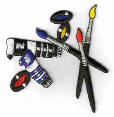 A set of Painting Kit Iron on Patch and paints on a white background.