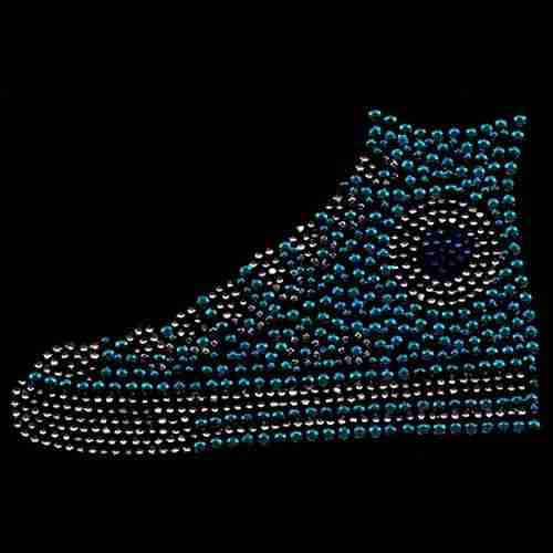 Converse Shoe Rhinestone Iron on Applique on a black background.