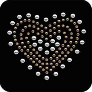 A Silver & Gold Nailhead 2ه_"H Heart Iron Applique made of pearls on a black background.