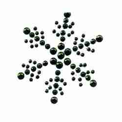 A Christmas Snowflake made of black beads on a white background.