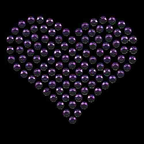 Large Purple Rhinestud Heart Hotfix Applique on black background
