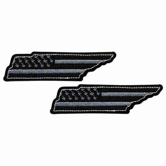 Two Tennessee State Patches (2-Pack) American Flag Embroidered Iron On Patch Appliques on a white background.