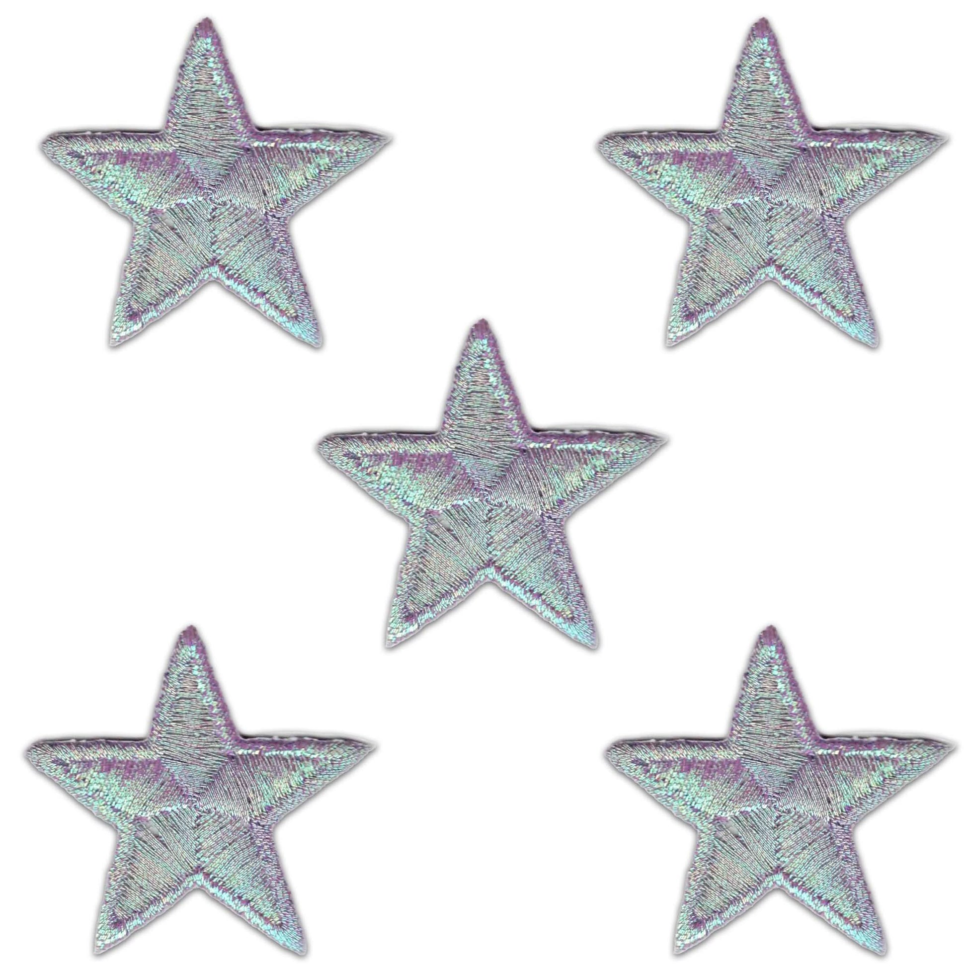 Five Star Patches (5-Pack) Metallic Star Embroidered Iron On Patch Applique 1.75" on a white background.