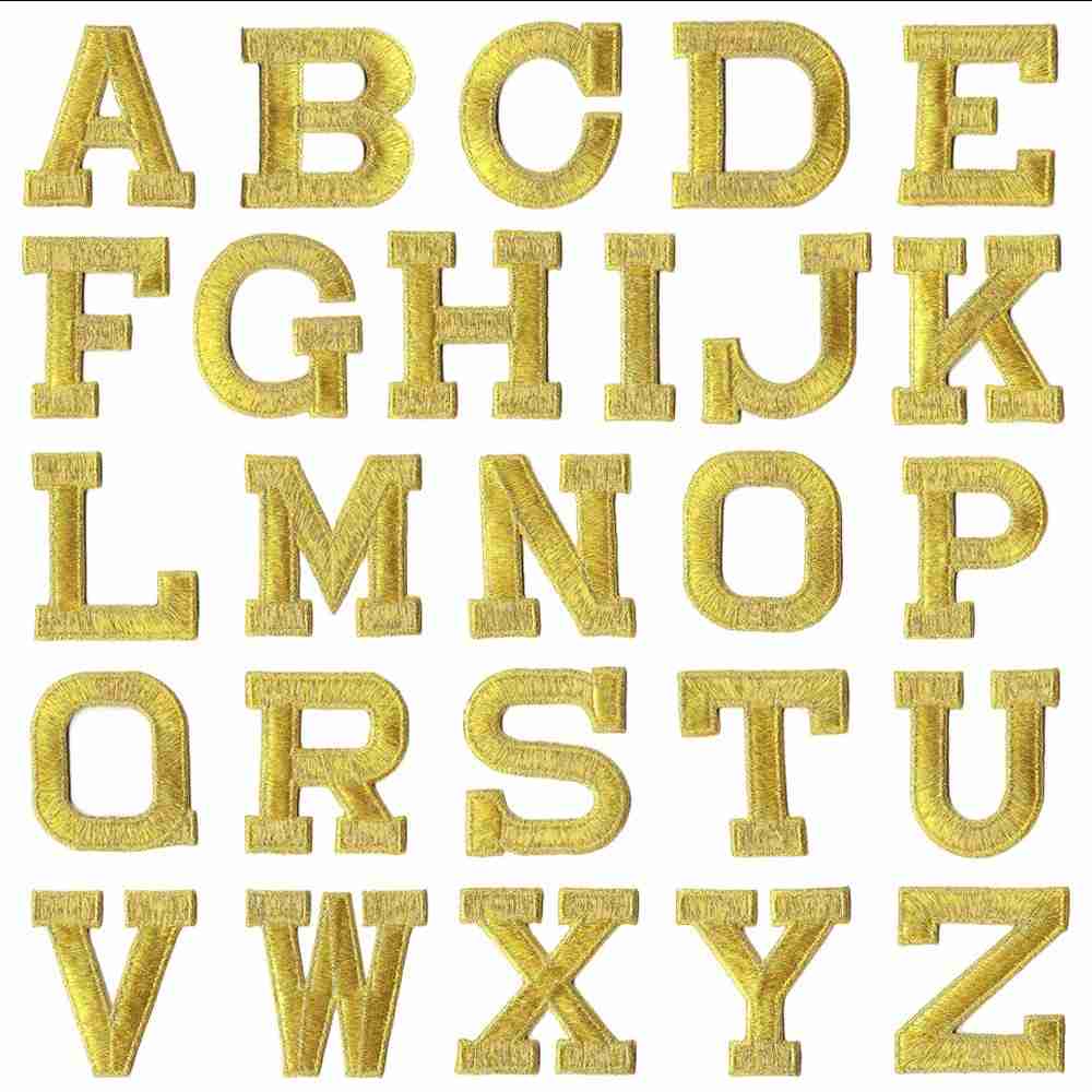 A set of Iron On Letter Patches, 2" Block Letters & Numbers on a white background.