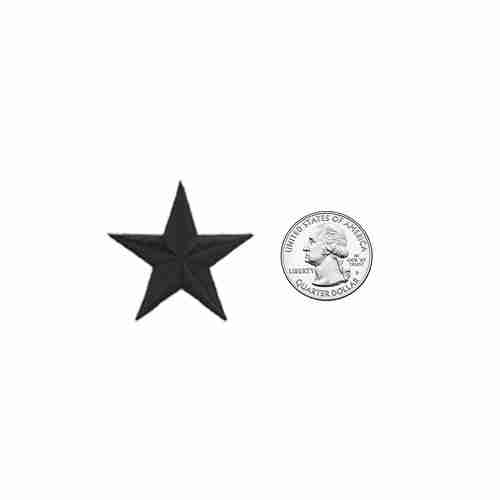 A 1.5 Inch Star Iron On Patch (10 Pack) next to a quarter.
