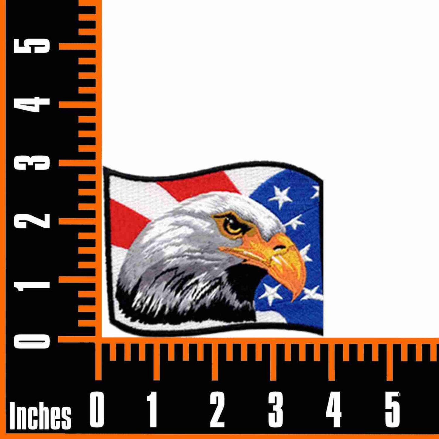 An Bald Eagle Head with American Flag (2-Pack) Iron On Patch with an eagle on it.