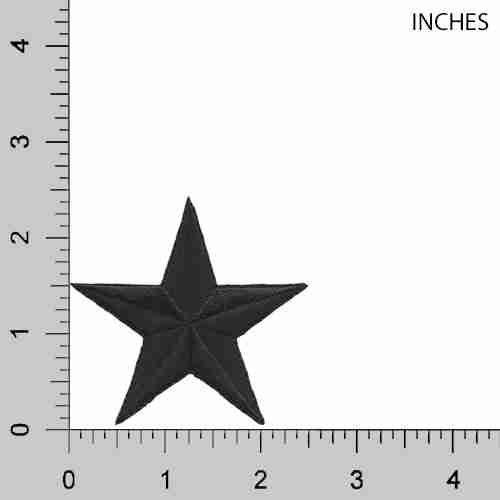 A black 2.5 Inch Star Iron On Patch (5 Pack) embroidered on a ruler.