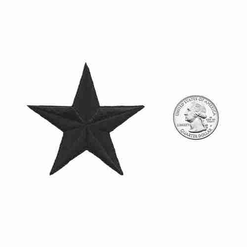 A 2.5 Inch Star Iron On Patch (5 Pack) with a dime next to it.