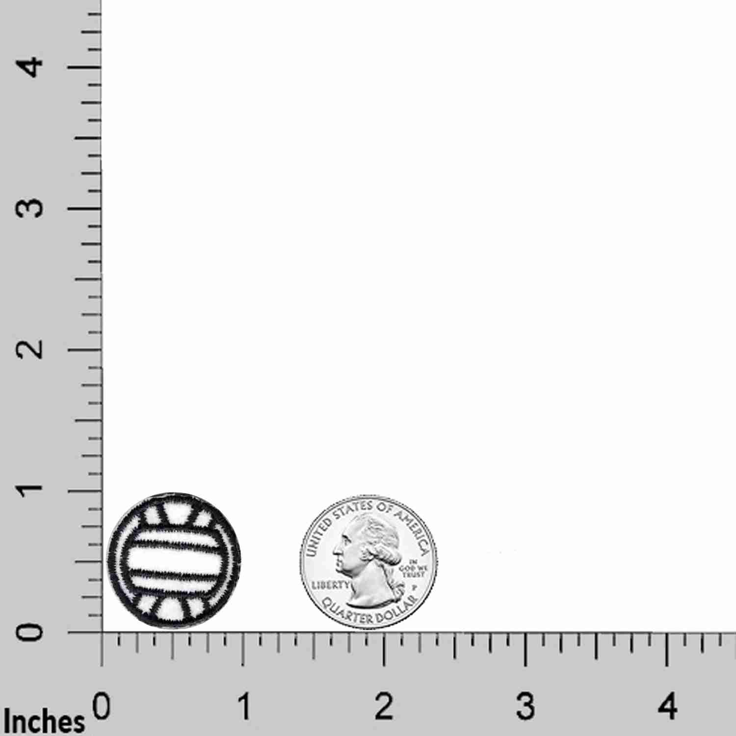 A ruler with a Volleyball Patches (5-Pack) Sports Embroidered Iron On Patch Appliques next to it.
