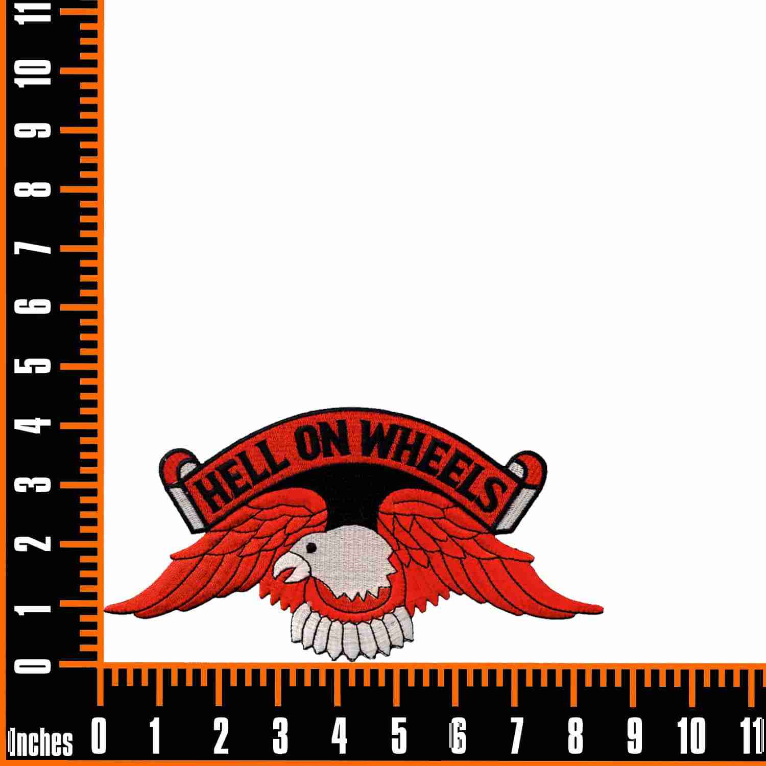 Hell on wheels logo on a Hell on Wheels Orange Eagle Back Patch Iron On Patches.