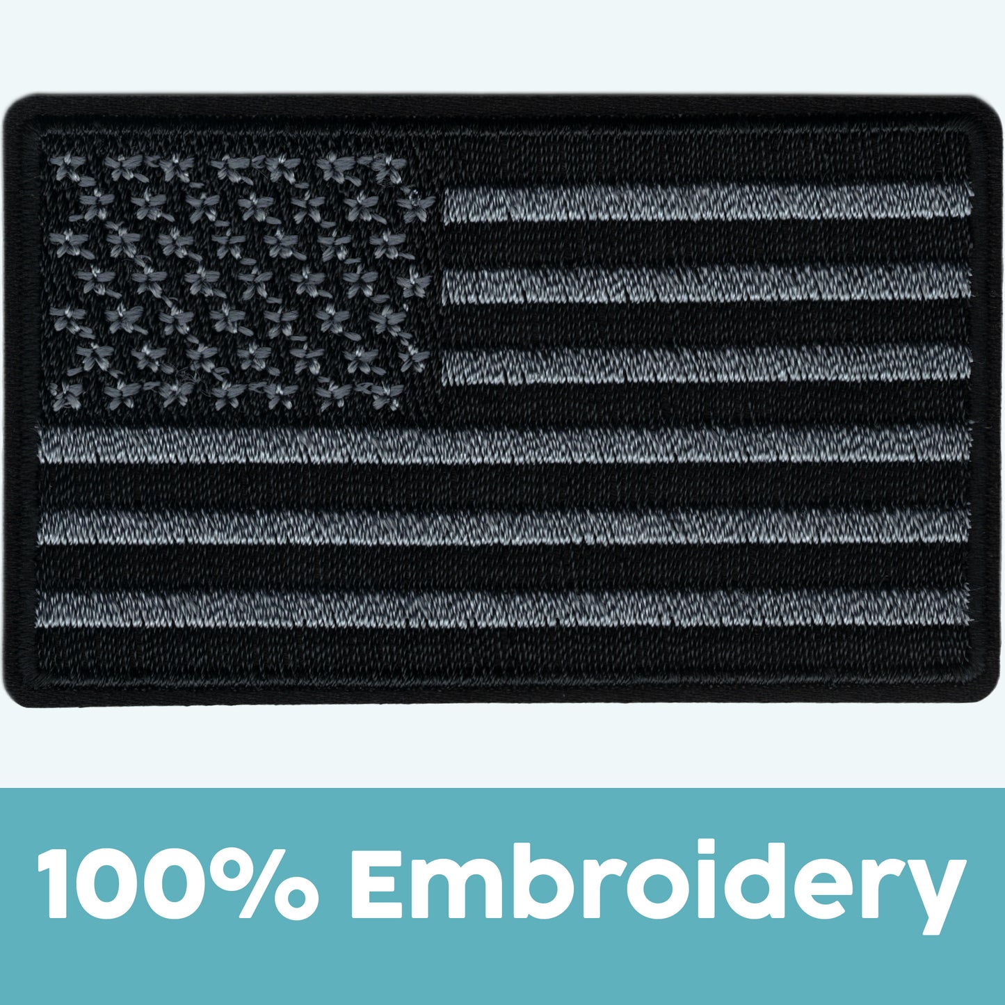 The Laughing Lizards Black & Gray USA Flag Patches (2-Pack) feature fully embroidered American flags—perfect patriotic iron-on appliques for jackets or bags and a great gift option for anyone.