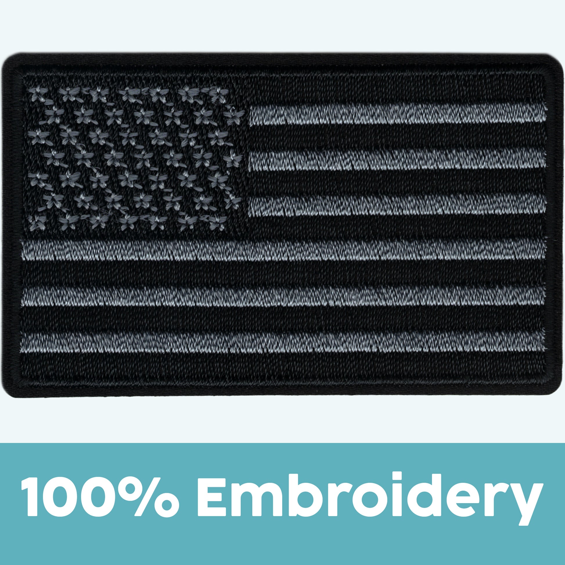 The Laughing Lizards Black & Gray USA Flag Patches (2-Pack) feature fully embroidered American flags—perfect patriotic iron-on appliques for jackets or bags and a great gift option for anyone.