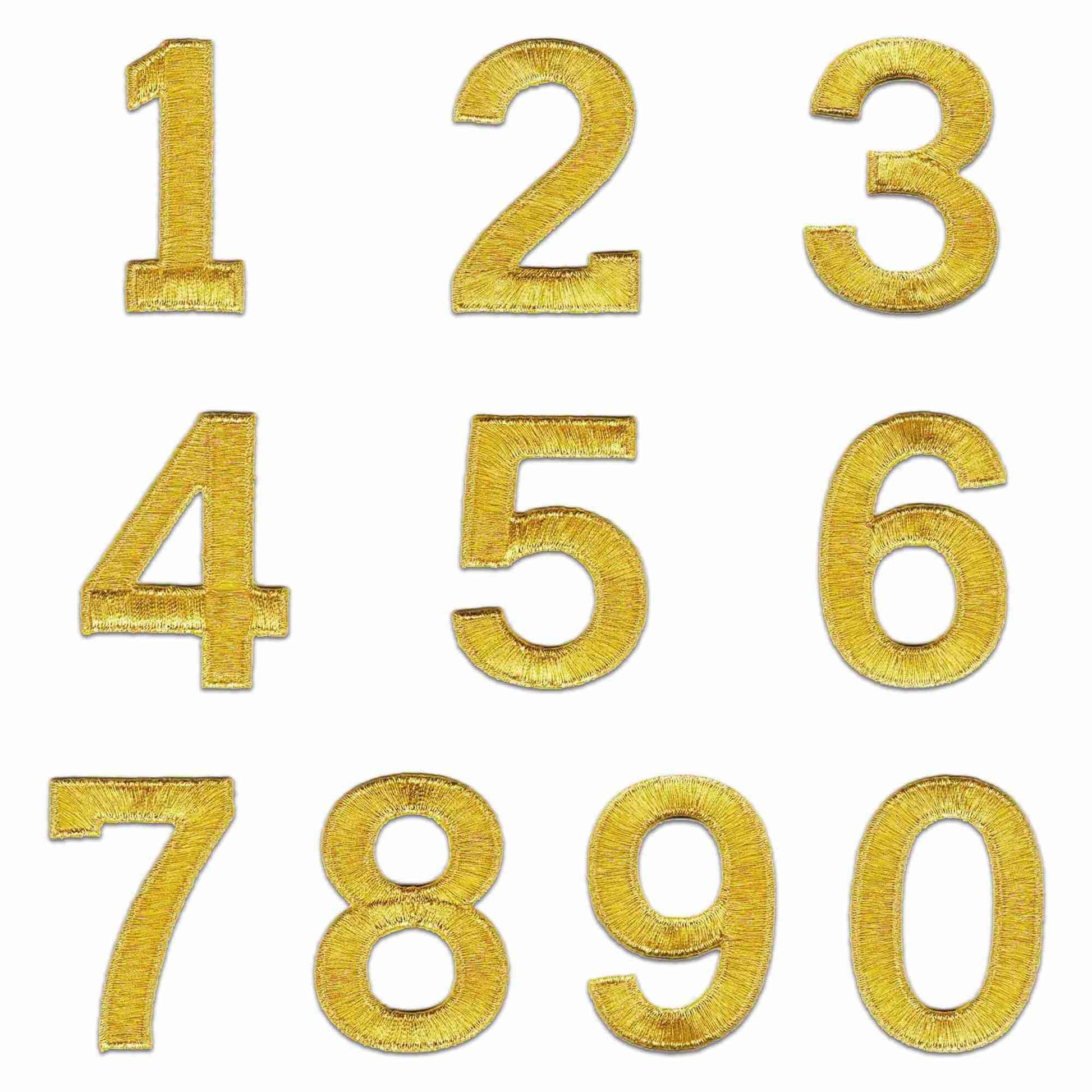 A set of Iron On Letter Patches, 2" Block Letters & Numbers on a white background.