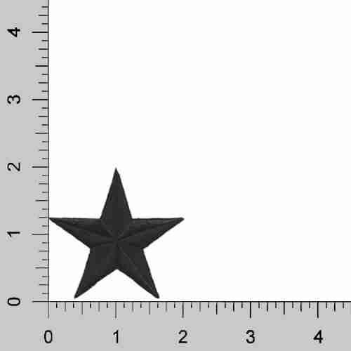 A black 2 Inch Star Iron on Patch (5 Pack) is shown next to a ruler.