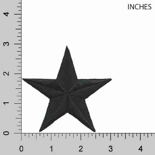 A 3 Inch Iron on Star Patch (5 Pack) embroidered on a ruler.