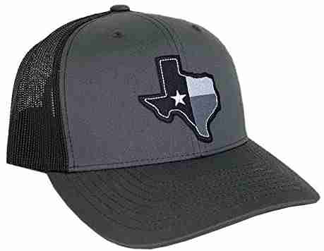 A gray hat with the Texas Flag Patches (2-Pack) USA Flag Embroidered Iron On Patch Applique on it.