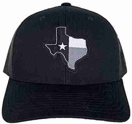 A black hat with the Texas Flag Patches (2-Pack) USA Flag Embroidered Iron On Patch Applique on it.
