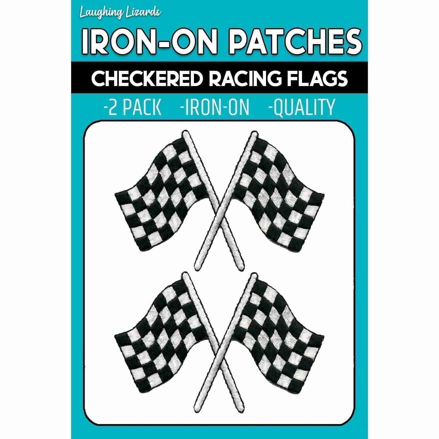 Checkered Flags Racing Iron on Patches (2-Pack) checkered racing flags.