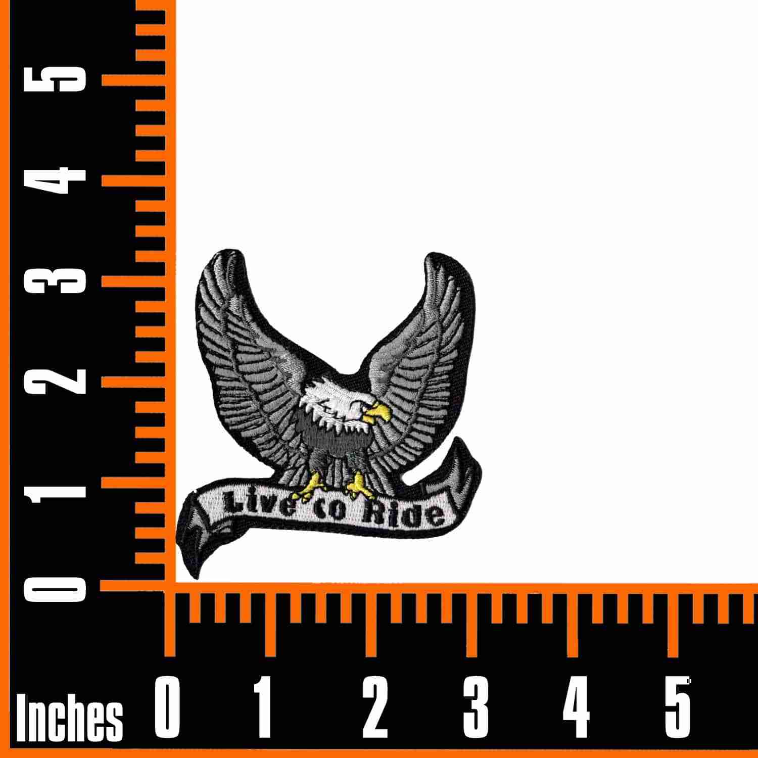 A ruler with Hell on Wheels in BROWN Biker Iron On Patch on it.