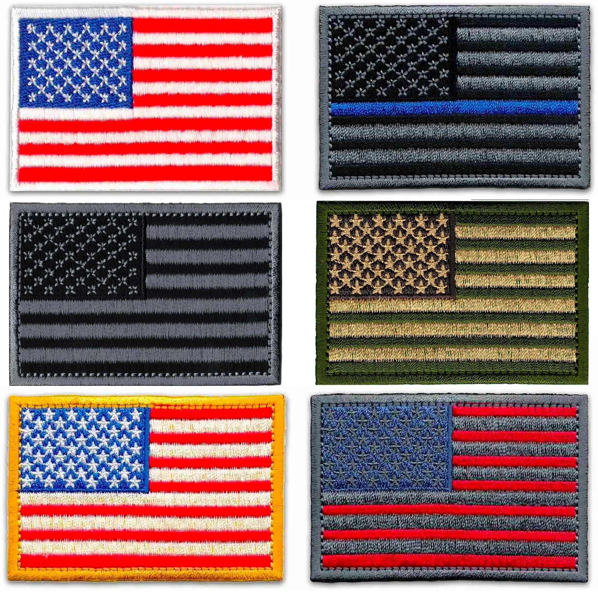 LaughingLizards USA Flag Patches (2-Pack) feature embroidered American flag iron-on appliques, ideal for DIY crafts or adding patriotic flair to bags and jackets.
