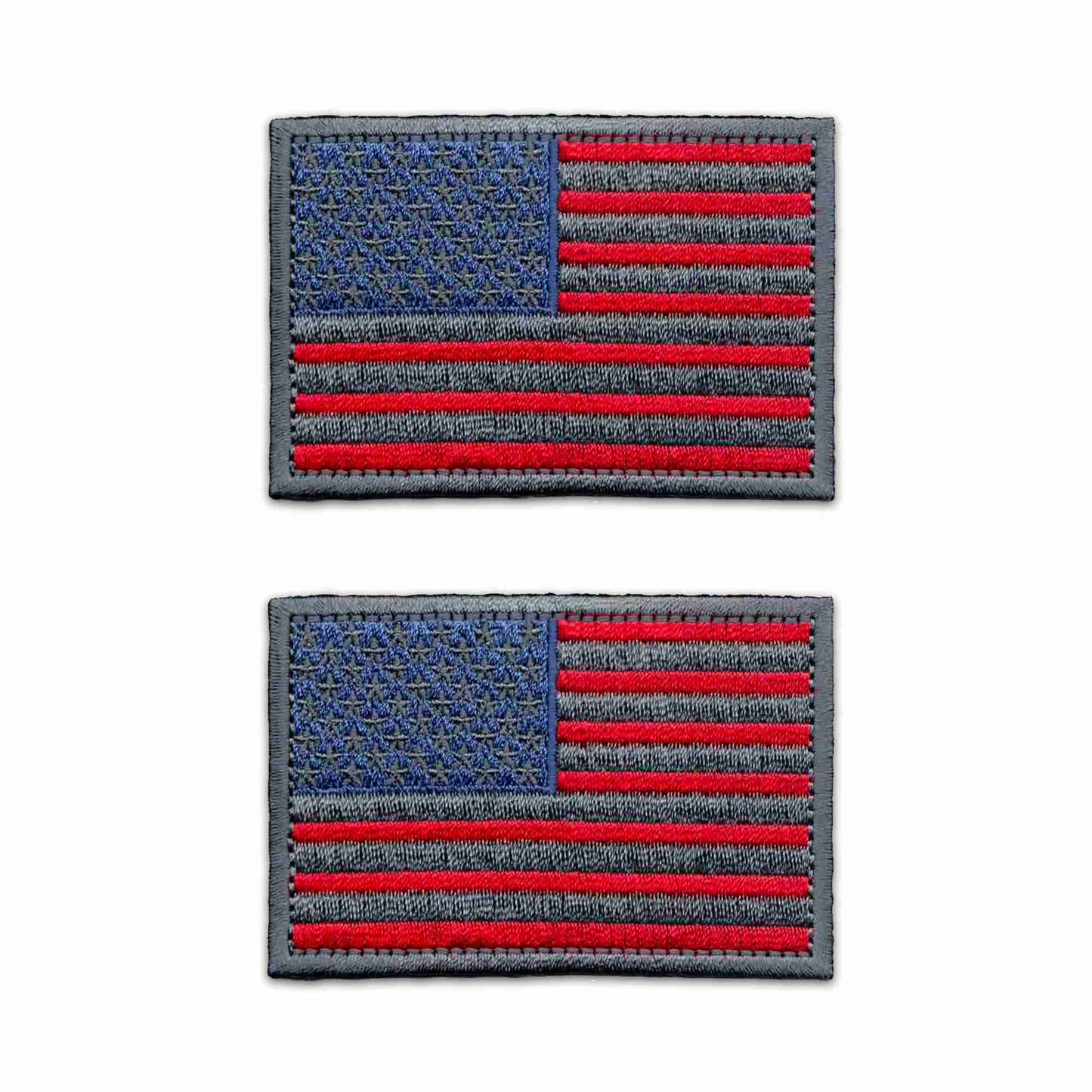 Two USA Flag Patches (2-Pack) American Flag Embroidered Iron On Patch Appliques on a white background.