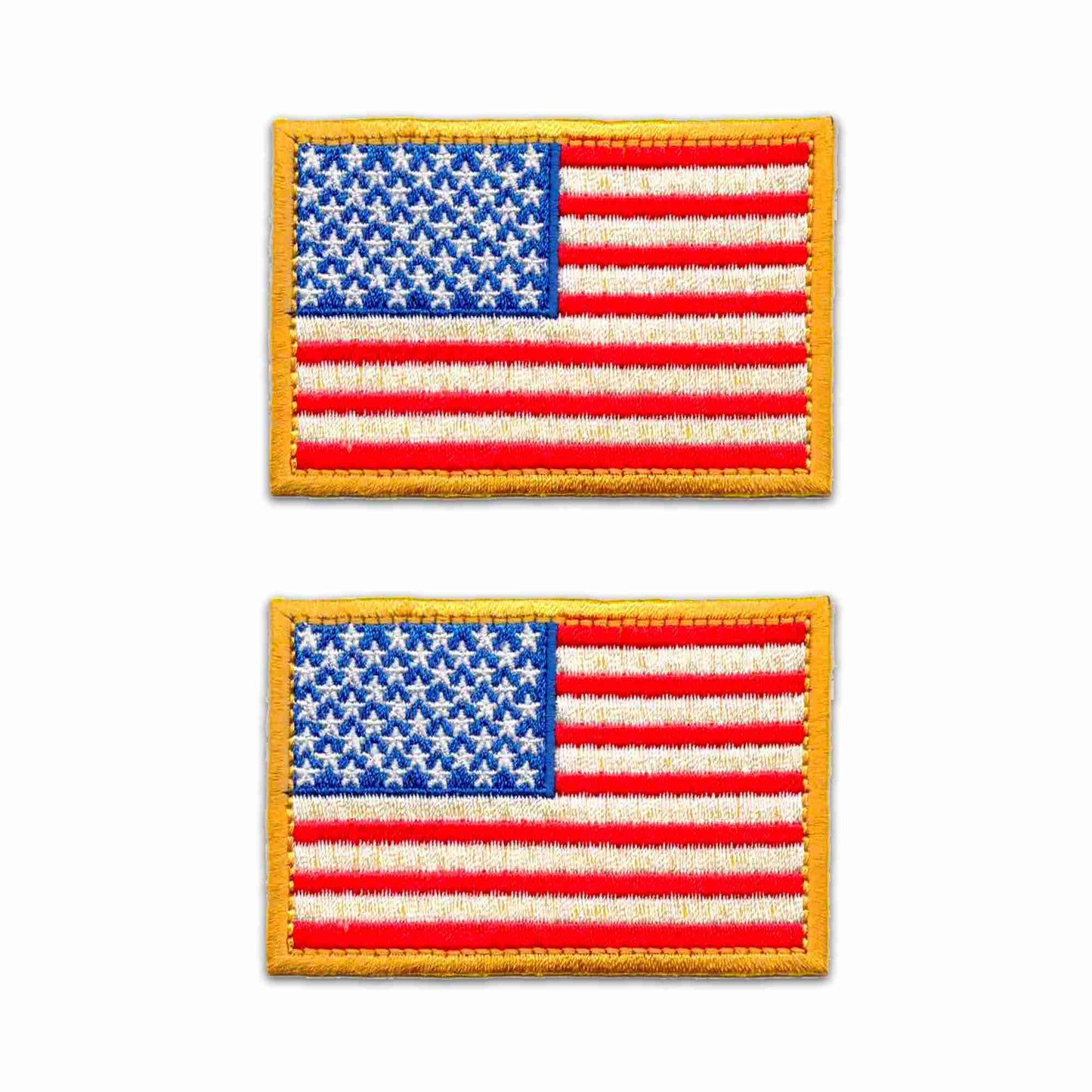 Two USA Flag Patches (2-Pack) American Flag Embroidered Iron On Patch Appliques on a white background.