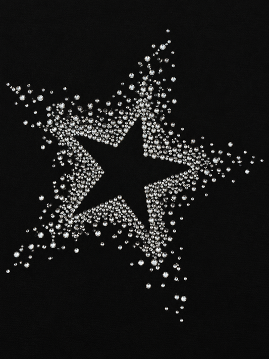 Stars - Large 7.5" Clear Rhinestones Starburst Iron on Applique