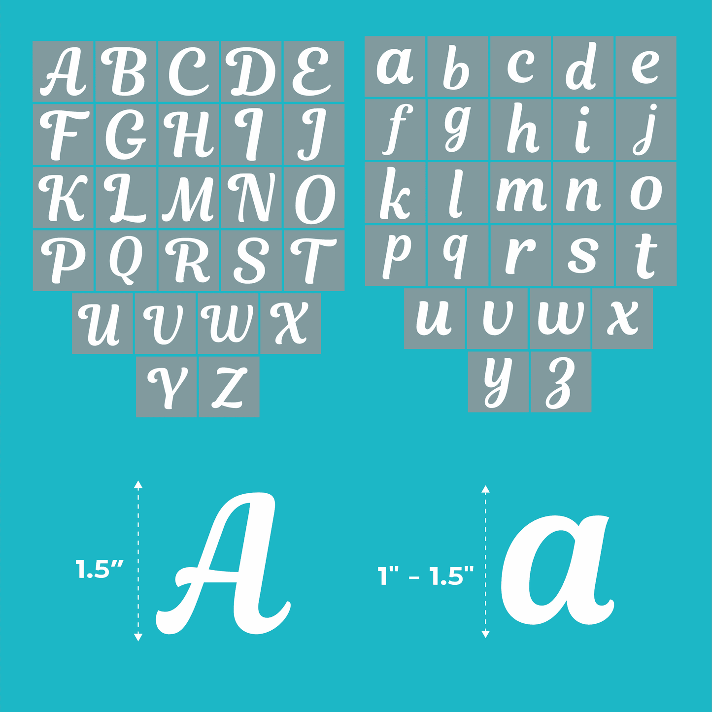 Cursive White Transfer Alphabet Kit - 208 Letters