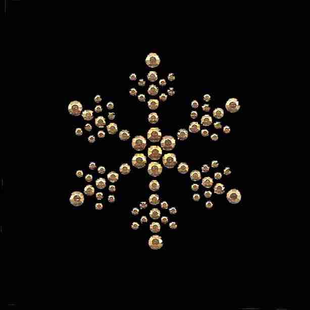 A Christmas Snowflakes - Large Rhinestud Iron On Applique in GOLD on a black background.