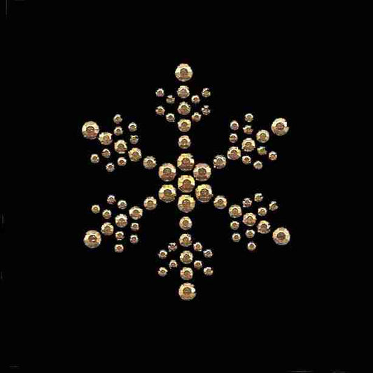 A Christmas Snowflakes - Large Rhinestud Iron On Applique in GOLD on a black background.