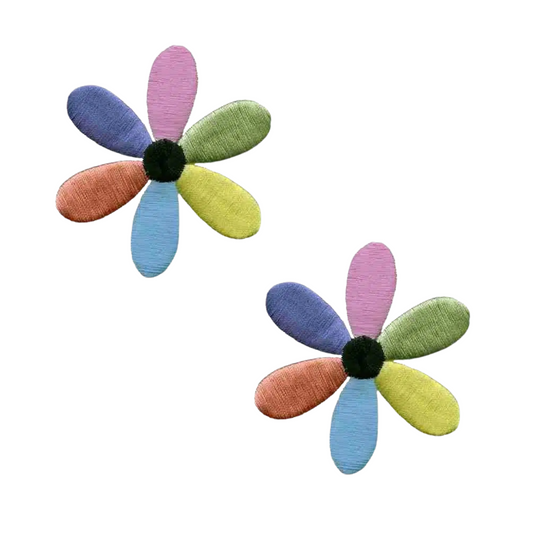 6-Petal Pastel Colored Daisy Flower Floral (2-Pack) Iron On Patch