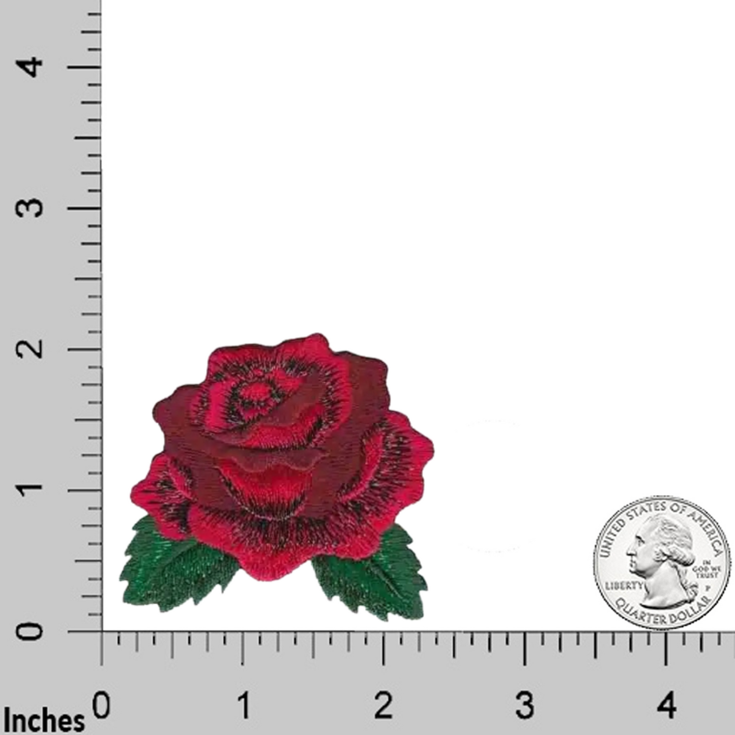 Red Rose with Leaves Floral Iron On Patch with Sparkling Thread