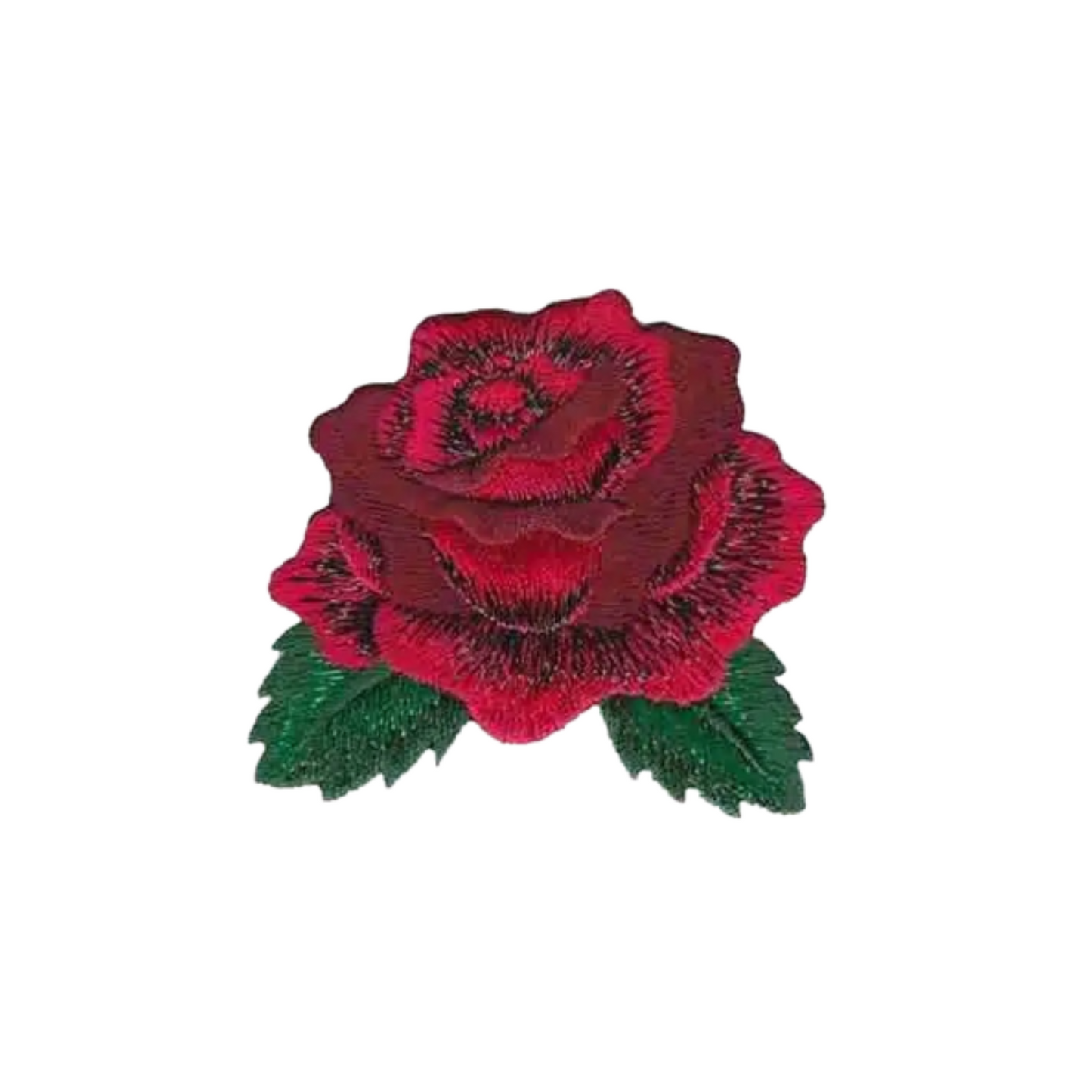 Red Rose with Leaves Floral Iron On Patch with Sparkling Thread