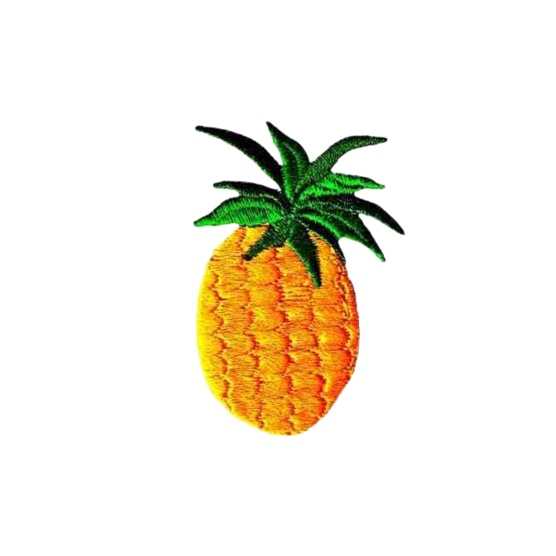 Add a playful touch to your DIY crafts with the LaughingLizards Pineapple (3-Pack) Iron On Fruit Patch—each features an embroidered yellow pineapple with green leaves on a white background.