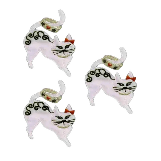 Satin Small Cat with Tail Ring (3-Pack) Iron On Patch
