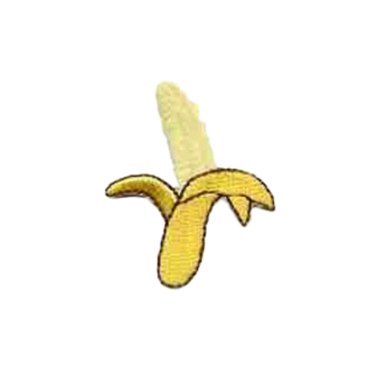 The Small Banana Fruit Patches (5-Pack) by LaughingLizards features a partially peeled yellow banana, perfect for a fun applique or adding to your iron-on patch collection.