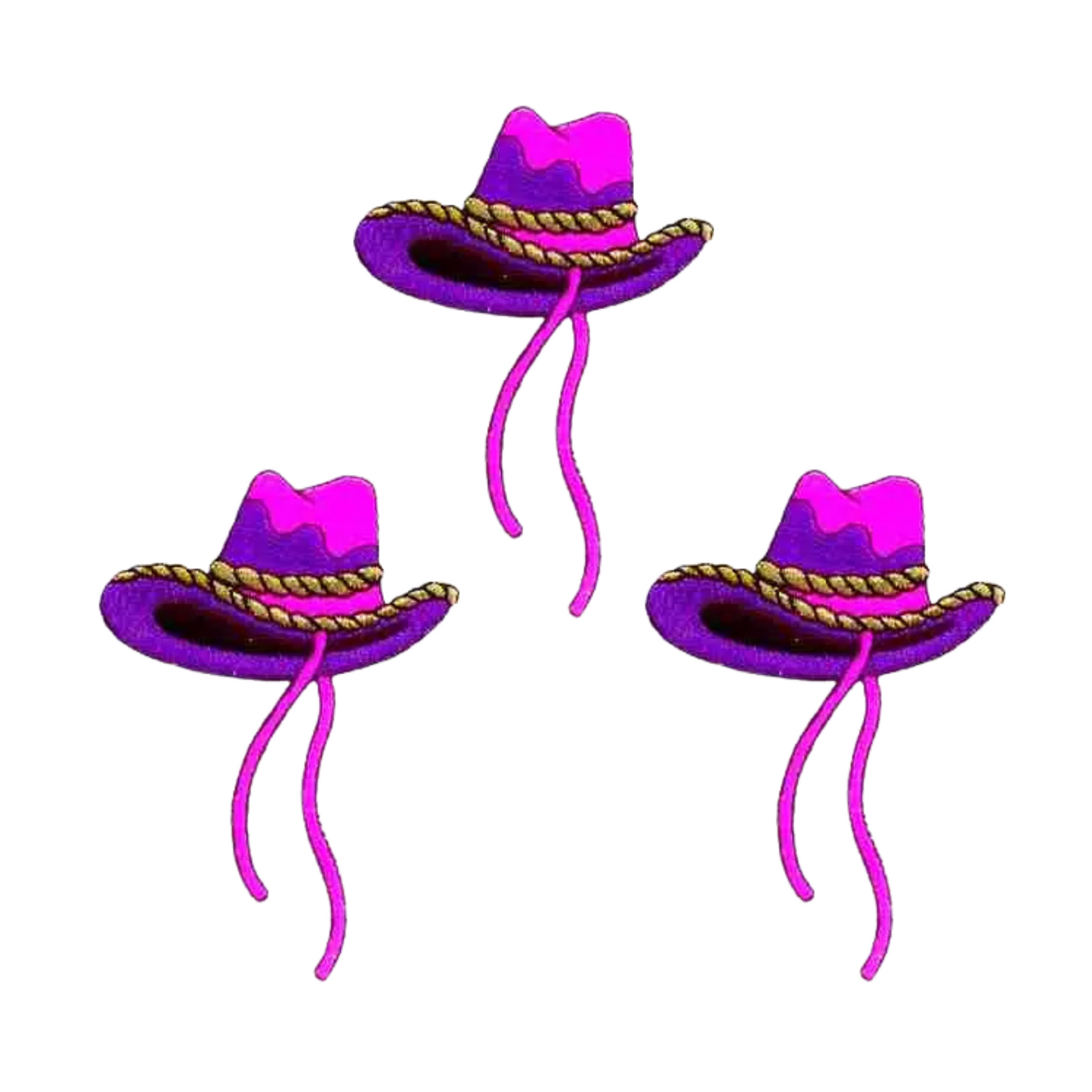 Purple & Pink Cowgirl Hat Western (3-Pack) Iron On Patch