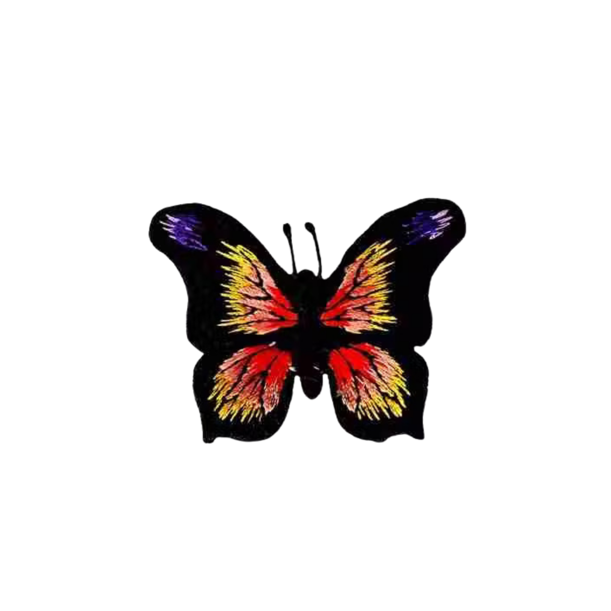 The LaughingLizards Black, Yellow & Orange Butterfly Iron On Patch (3 Pack) features striking butterfly designs displayed against a white background.