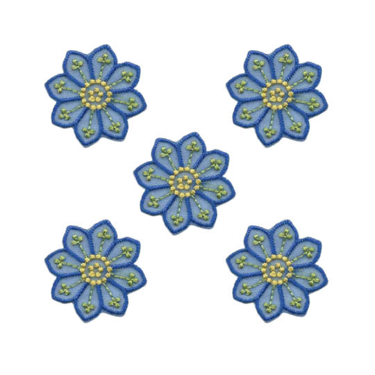 Small Blue Chiffon Daisy Floral (5-Pack) Iron On Patch