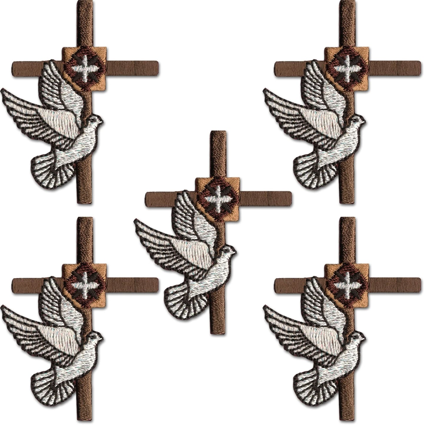 Cross with Dove Patches (5-Pack) Religious Embroidered Iron On Patch Applique