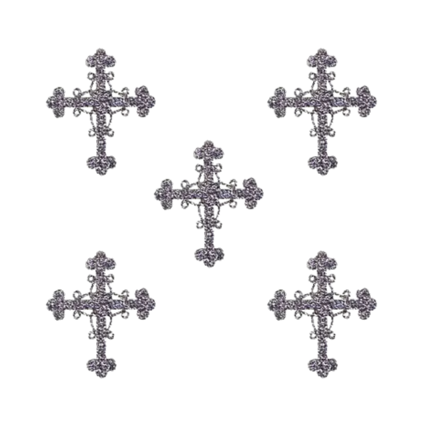 Glittering Silver Cross Religious (5-Pack) Iron On Patch