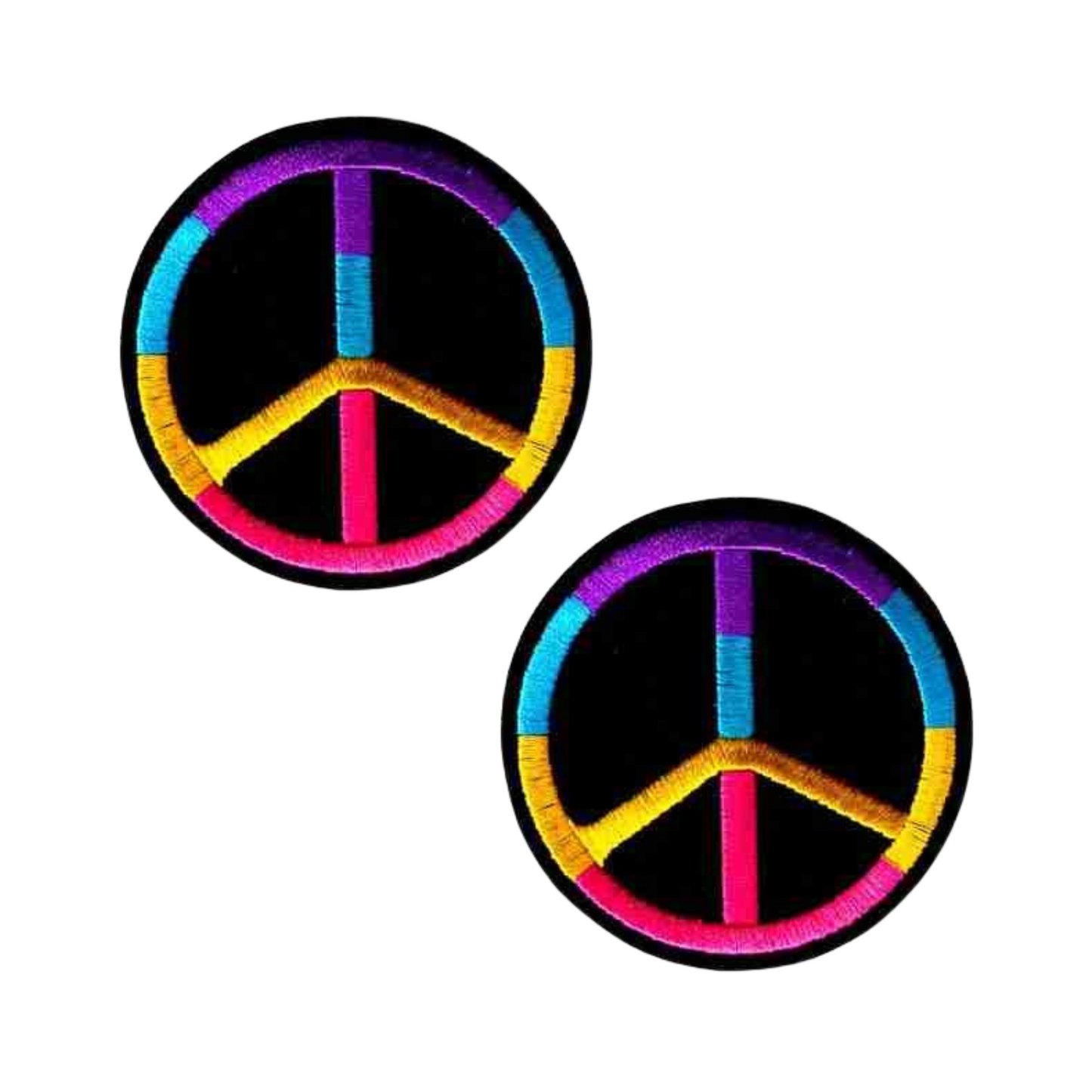 Rainbow Peace Sign on Black Felt (2-Pack) Iron On Patch