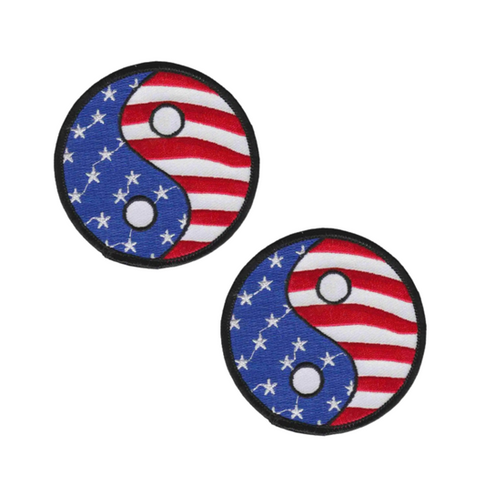 American Flag Styled Yin Yang USA (2-Pack) Iron On Patriotic Patch